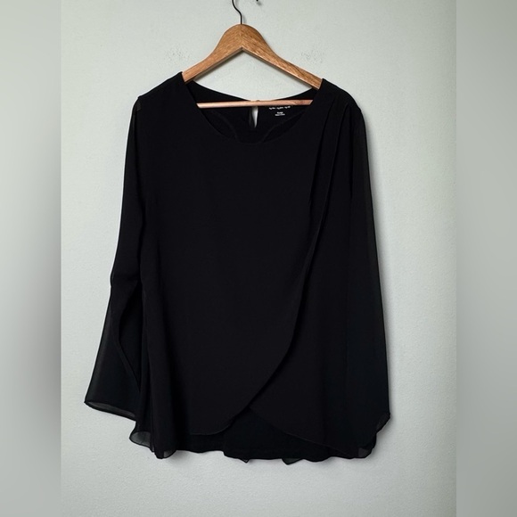 Soft Surroundings Top Belvedere Blouse Sheer Sleeves w/Layers in‎ Black Size XL - Picture 2 of 8